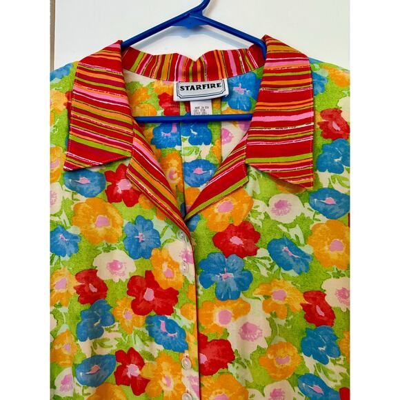 Vintage 70’s/80’s Star Fire Colorful Yellow Red Floral Patchwork Blouse 14 Large - Picture 3 of 4